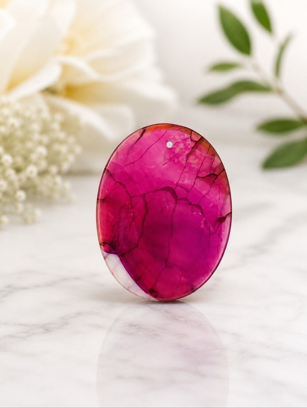 Pink and White Dragon's Veins Oval Agate Pendant - Jewelry Making - Picture 2 of 2